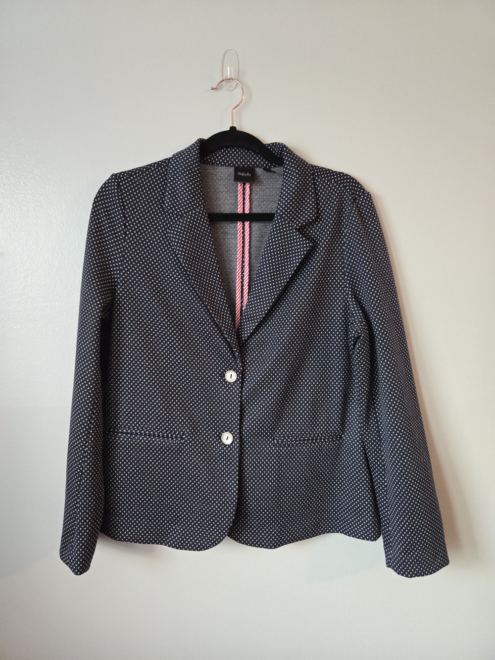 Rafaella Blue Polka Dot Knit Blazer Jacket Soft Stretch Workwear Professional